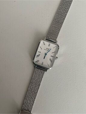 Daniel Wellington Silver Mesh Watch with White Dial and Blue Hands